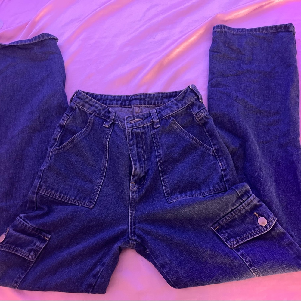 Darkish Wash Cargo Jeans